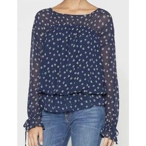 Joie Lystra 100% Silk Ruffle Feminine Floral Blouse - Blue White - M Medium